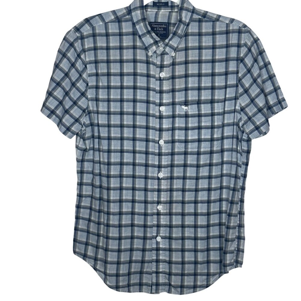 Abercrombie & Fitch Mens M Muscle Fit Short-Sleeve Plaid Button-Up Shirt Y2K 90s